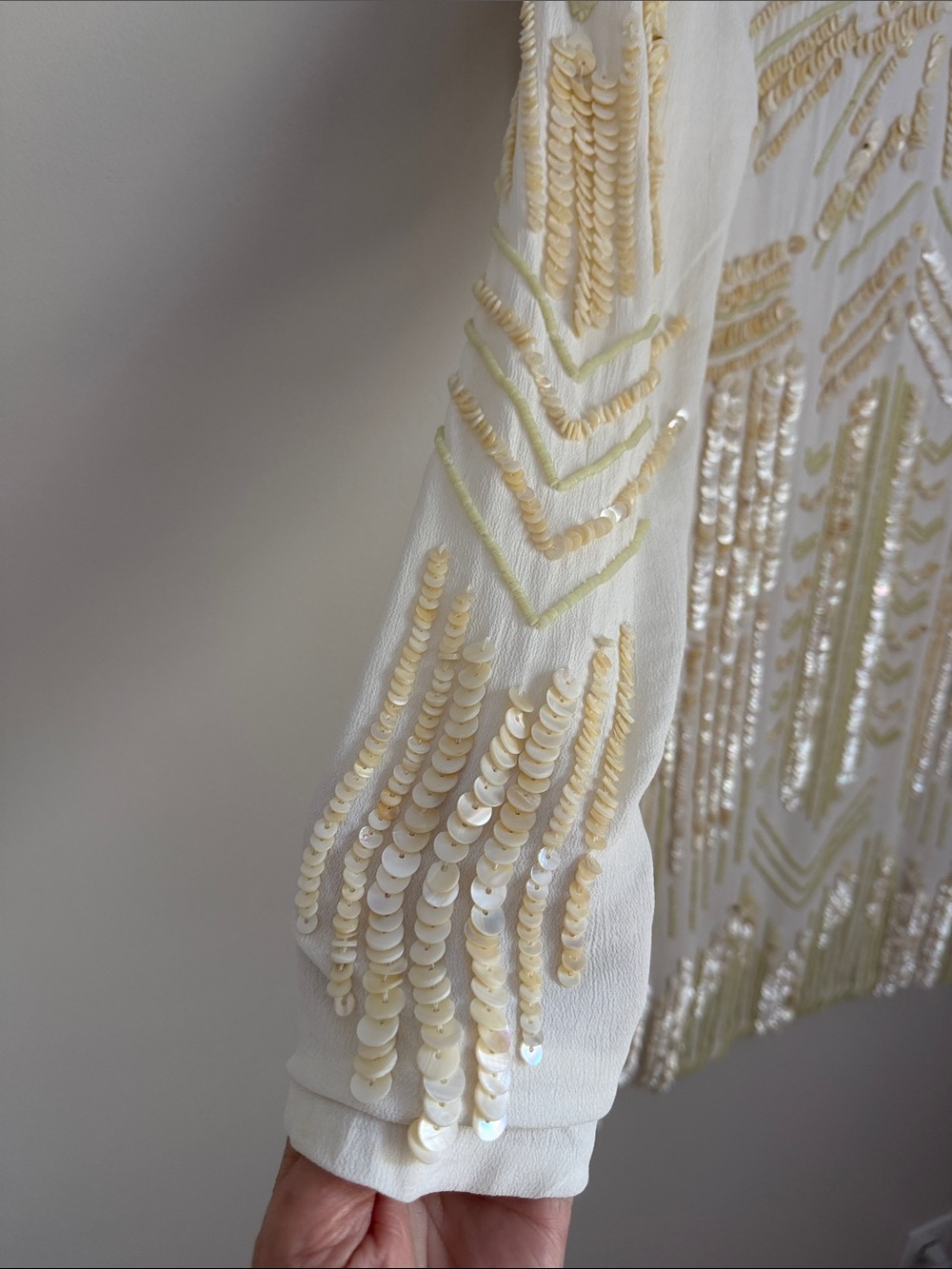 FREE PEOPLE LIMITED EDITION Ivory Art Deco Embellished Mini Dress Sequin Rare - Picture 8 of 17